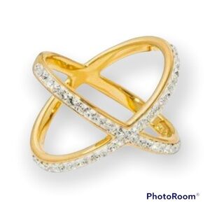 14K Gold Plated Crystal Crisscross Ring Women's Size 6
